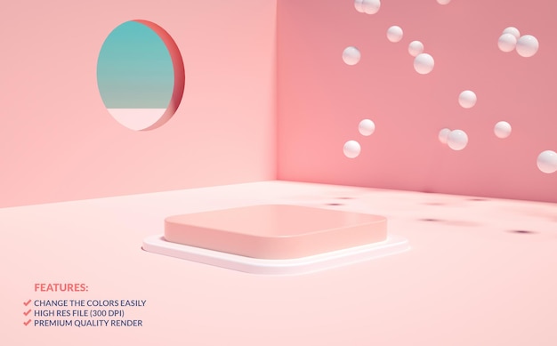 Square pink podium minimalist scene in 3D rendering