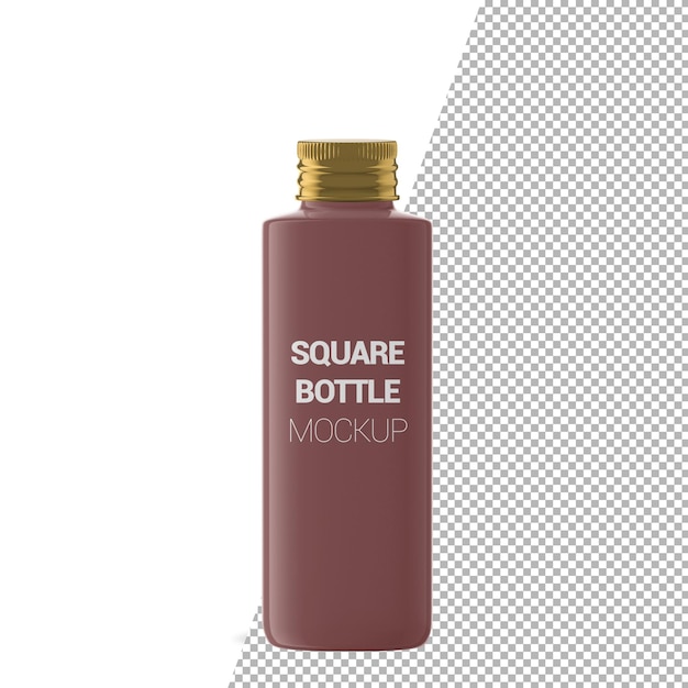 Square plastic bottle cosmetic with gold screw cap mockup