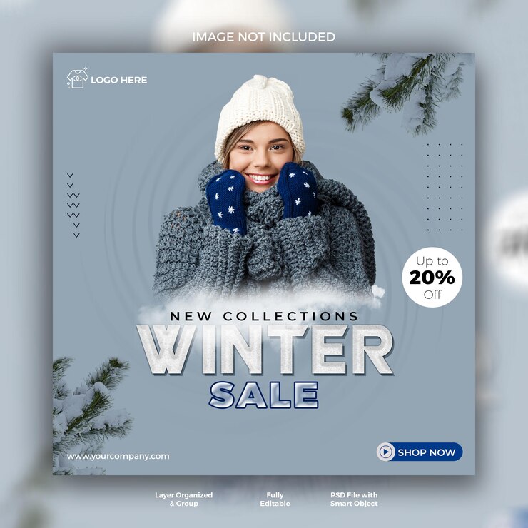 Square poster template for winter sale
