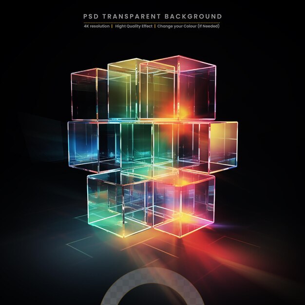 PSD square prisms refract light on a dark background