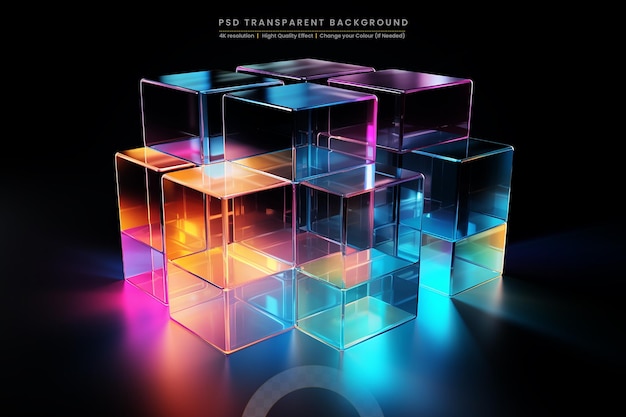 PSD square prisms refract light on a dark background