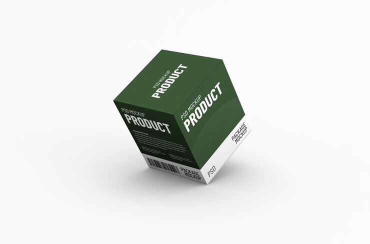 PSD square product box packaging mockup for brand advertising on a clean background