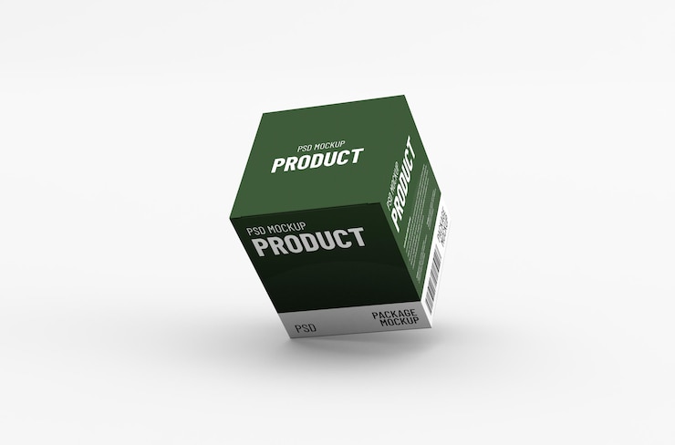 PSD square product box packaging mockup for brand advertising on a clean background