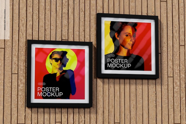square promotional posters mockup, low angle view