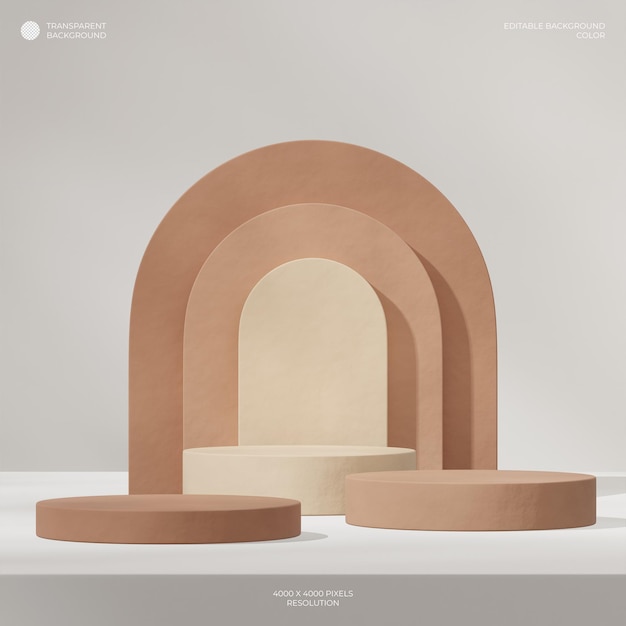 in square rainbow arch 3d render transparent background of shade of brown podium