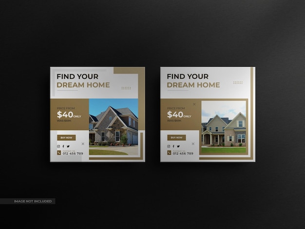 Square real estate social media sale banner and minimalist instagram post with a luxury mockup