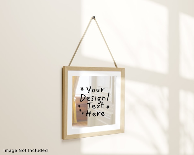 PSD square reflection mirror hanging on wall mockup