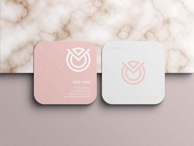 Square round corner business card mockup