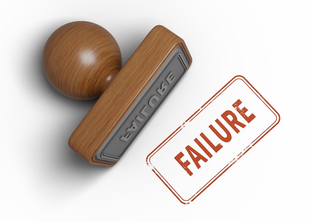 PSD square rubber stamp with the word 'failure'3d rendering