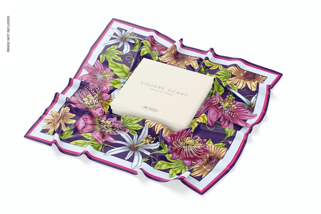 Square scarf with gift box mockup