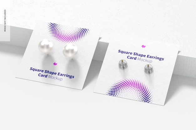 Square shape earrings card mockup, front and behind