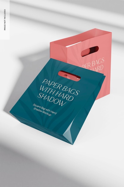 Square shopping bags with hard shadow mockup, leaned