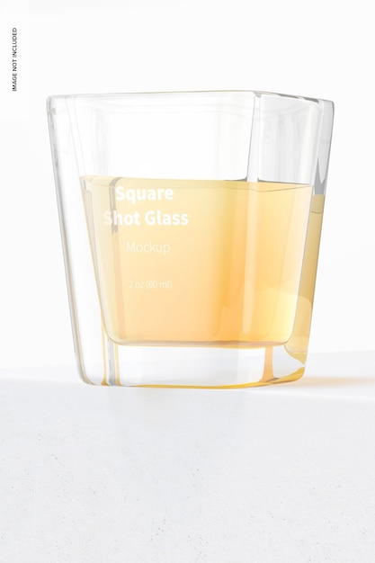 PSD square shot glass mockup, low angle view