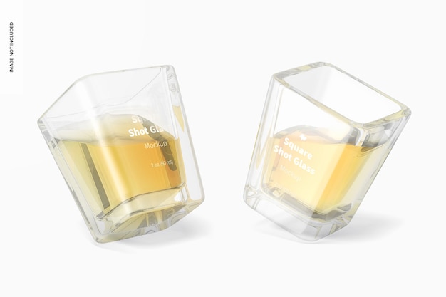 Square shot glasses mockup, leaned