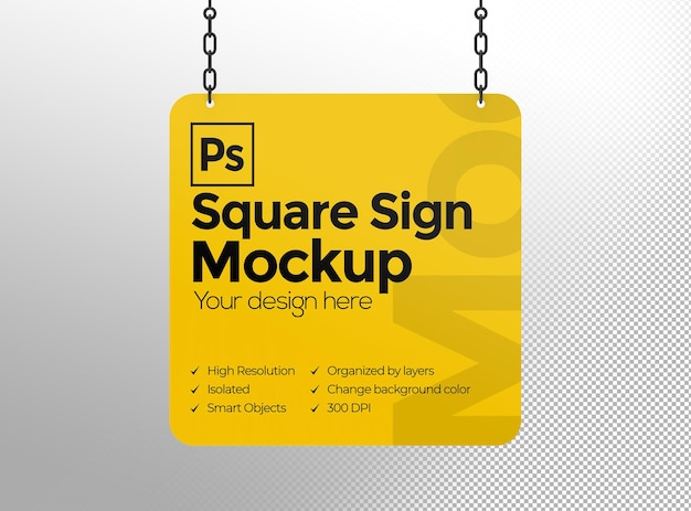 Square sign mockup with chains for advertising or branding