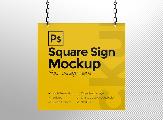 Mockup di segno quadrato con catene per pubblicità o branding