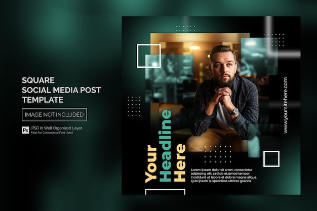 PSD square social media instagram post or web banner template with headline design concept