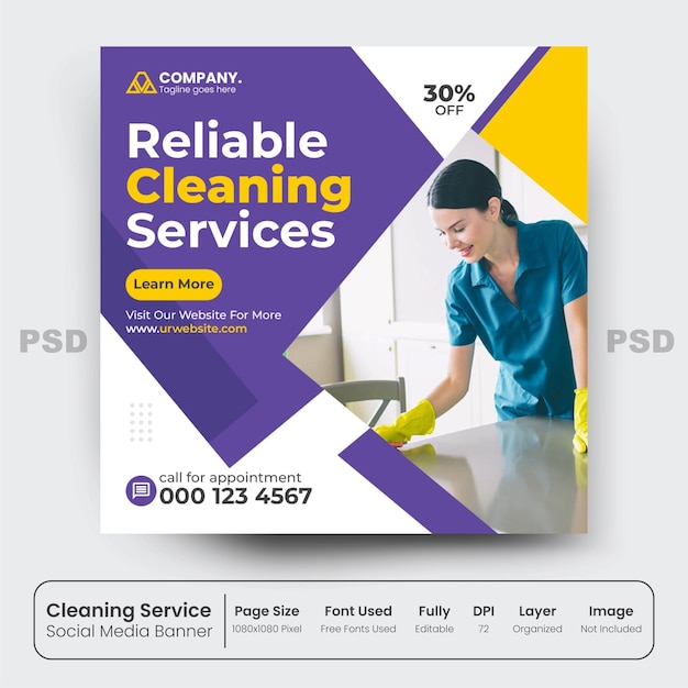 square social media post and web banner for cleaning services