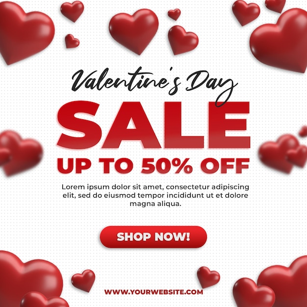 PSD square social media valentine sale discount promotion and advertisement