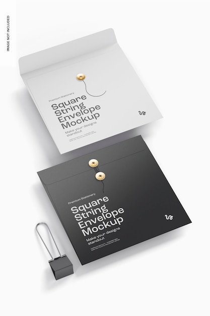 PSD mockup di buste con stringhe quadrate, prospettiva