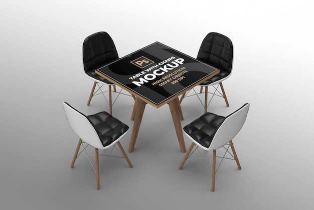 Square table with chairs mockup