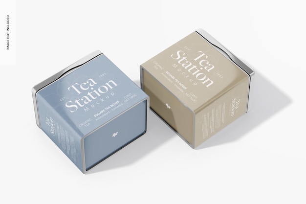 PSD square tea boxes with hinged lid mockup dropped