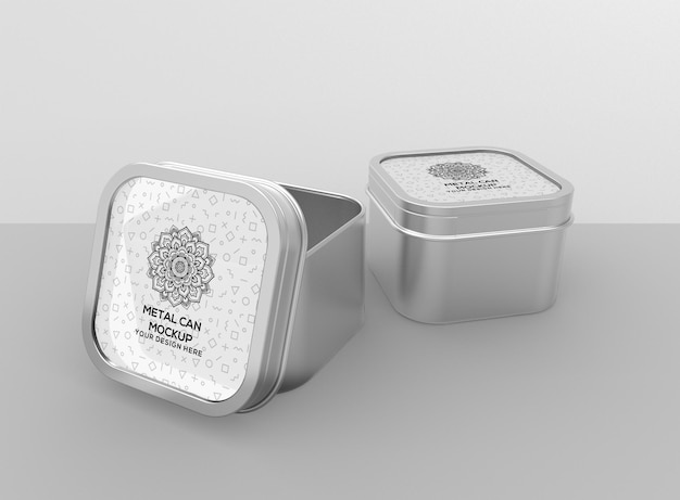 Square tin cans mockup