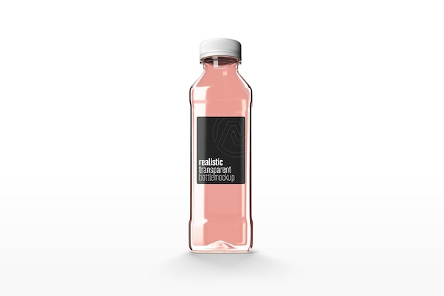 PSD square transparent plastic bottle with liquid mockup