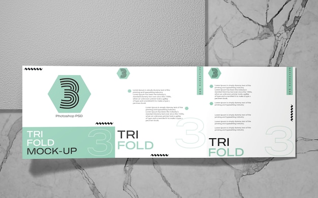 Square tri-fold brochure mockup top view