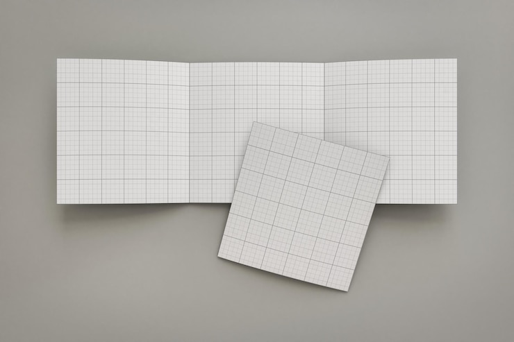 PSD square trifold open brochure interior and cover mockup
