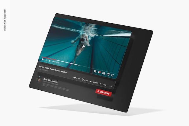 Square video player screen mockup, falling