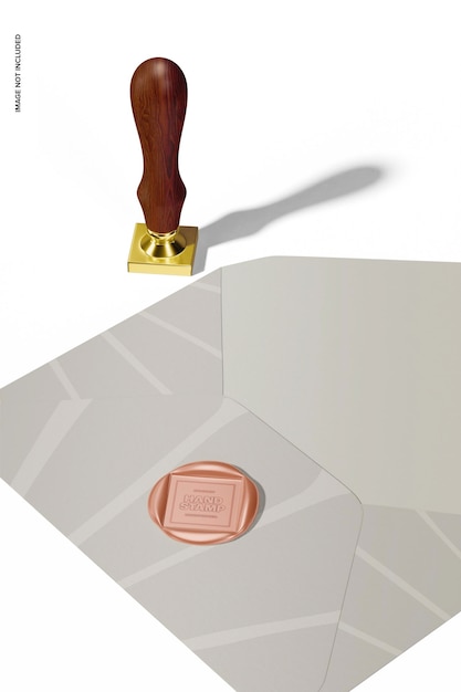 PSD square wax seal mockup, high angle view