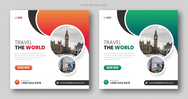 Square web banner or social media post template for travel and tourism