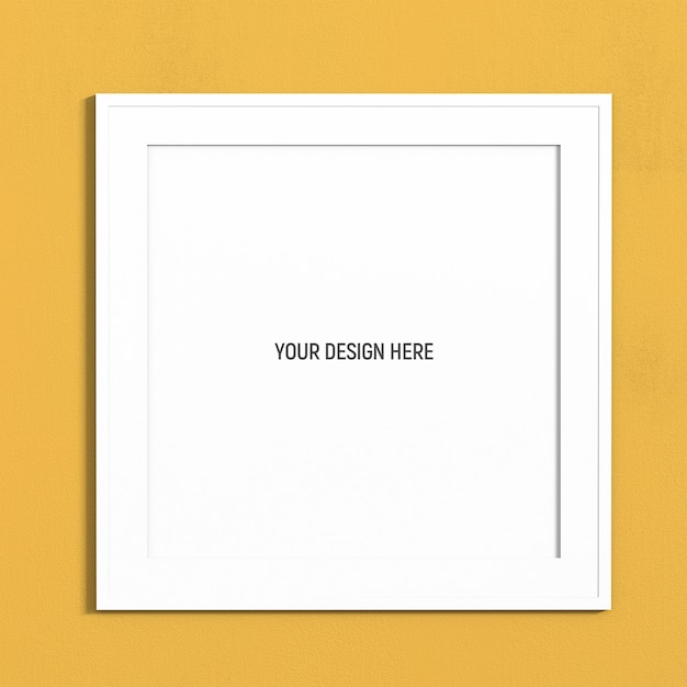 PSD square white frame mockup on yellow texture wall