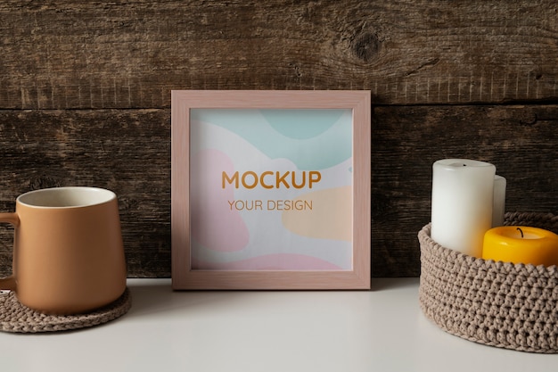 square wooden frame mock-up with interior decorations