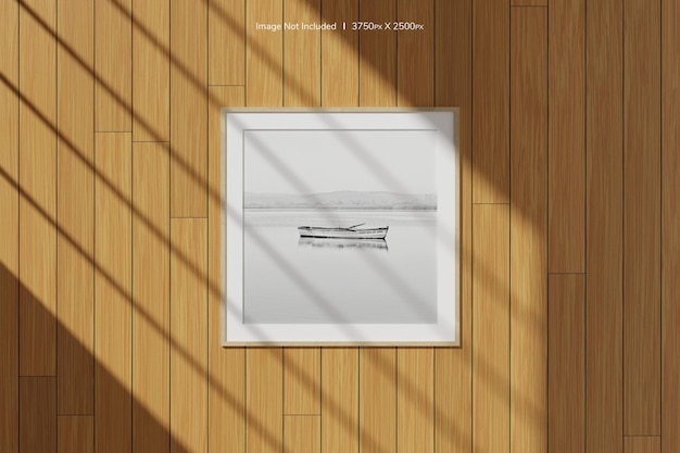 Poster in legno quadrato o mockup di cornici per foto appeso al muro con ombra della finestra. rappresentazione 3d.