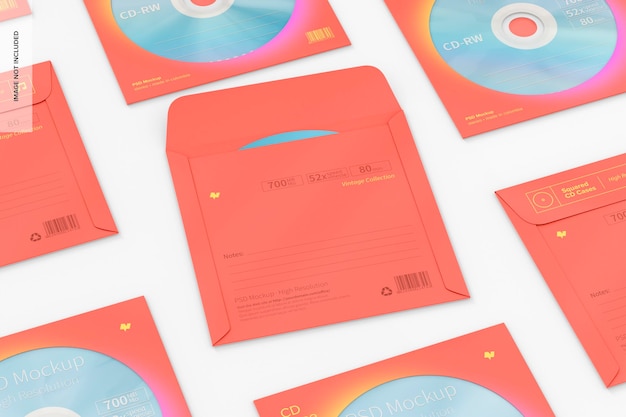 Set di custodie per cd quadrate mockup