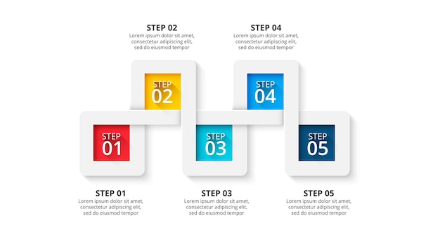 5 つのオプションを持つ四角形 ビジネス プレゼンテーションのプロセス インフォ グラフィック