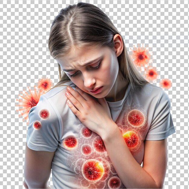 Squeamish doctor young girl wearing stethoscope in medical gown on transparent background