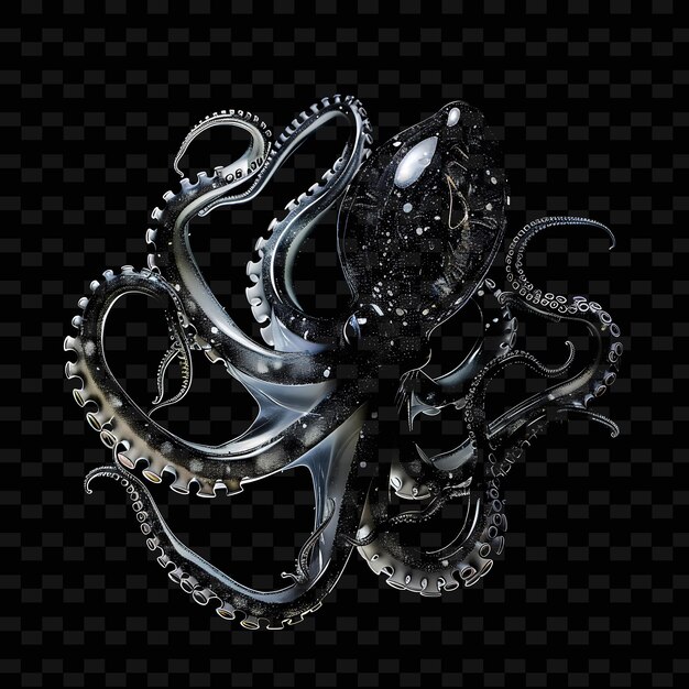 PSD squid formed in ink material semi transparent with black liq animal abstract shape art collections