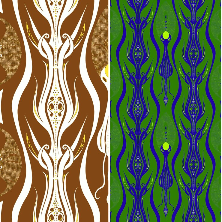 PSD squid with elongated silhouette intricate minimal graphic de nature pattern vector designs