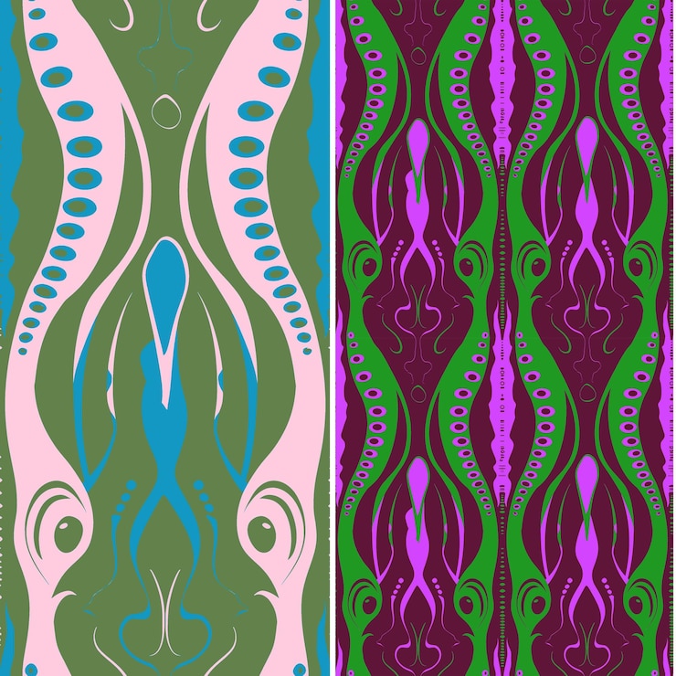 PSD squid with elongated silhouette intricate minimal graphic de nature pattern vector designs
