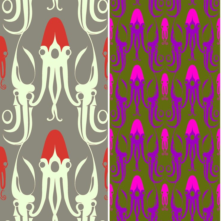PSD squid with elongated silhouette intricate minimal graphic de nature pattern vector designs