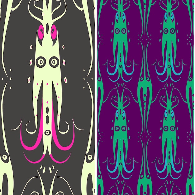 Squid With Elongated Silhouette Intricate Minimal Graphic De Nature Pattern Vector Designs