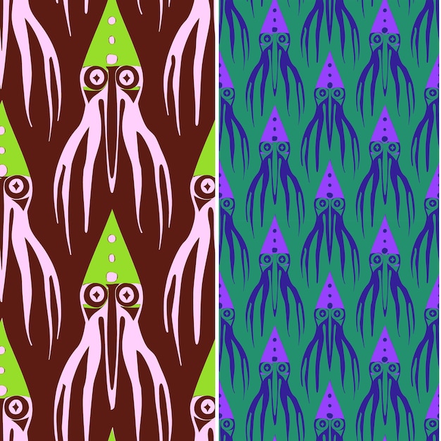Squid With Sharp Light Lines Linear Design and Grid Pattern Nature Pattern Vector Designs