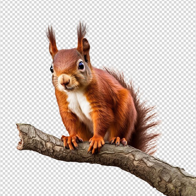 PSD squirrel on branch isolated on transparent background png