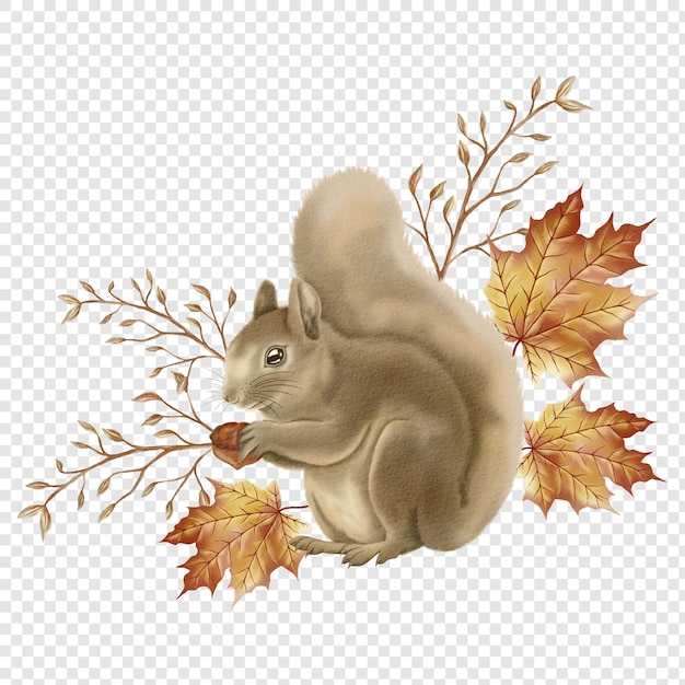 PSD squirrel rustic fall autumn png clipart elements