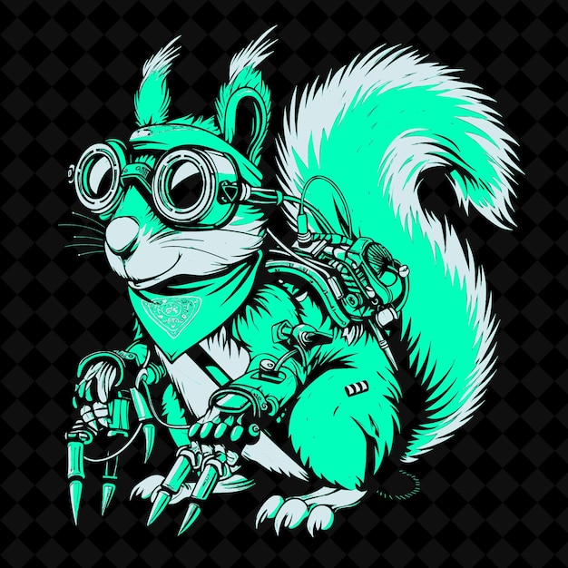 PSD a squirrel with a gas mask on his head and a gun with a dragon on it