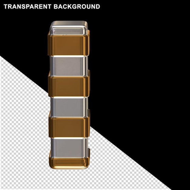 Srebrne Litery Z Poziomymi Złotymi Paskami3d Litera L