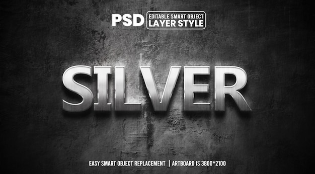 PSD srebrny 3d edytowalny efekt tekstowy